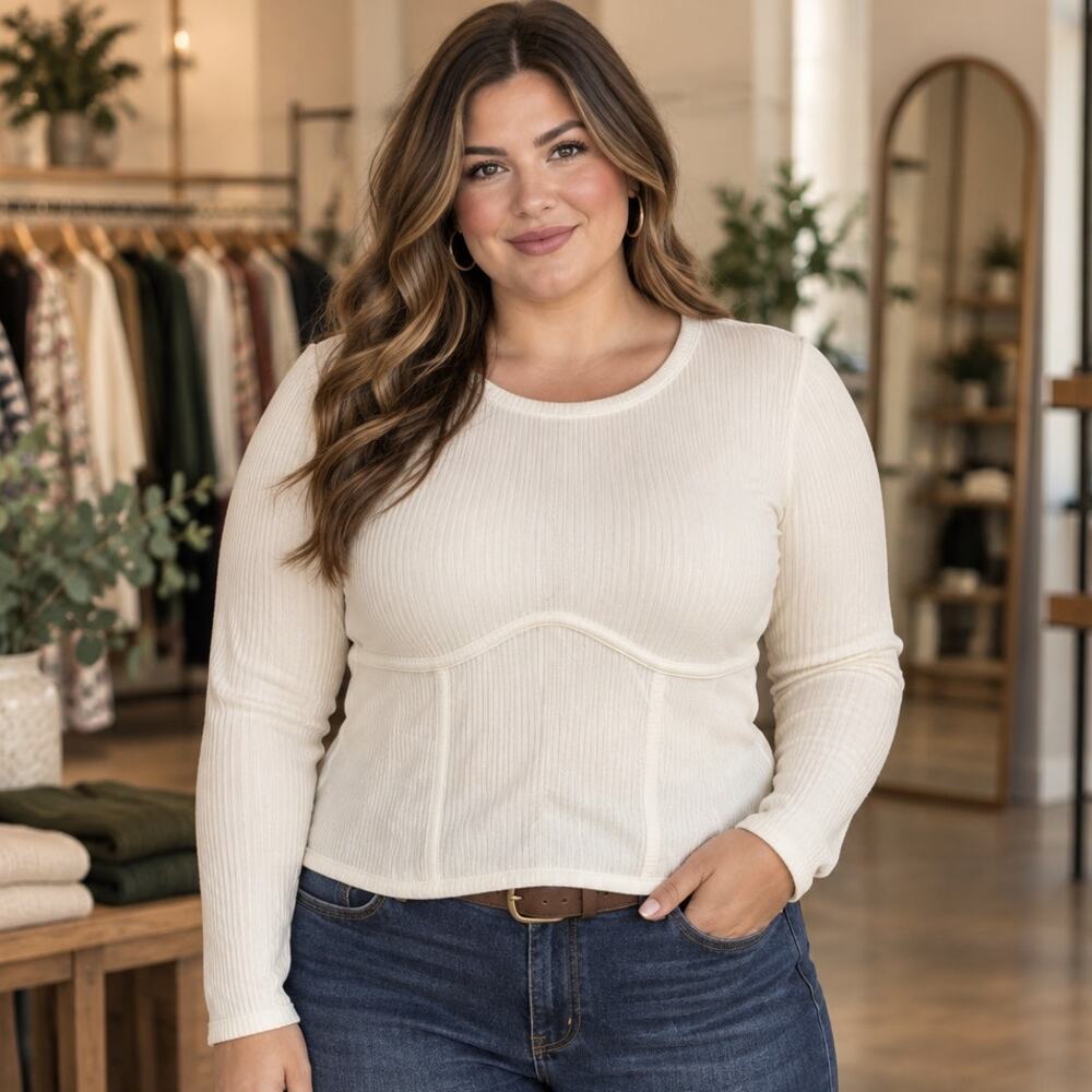 No Boundaries Women's Ribbed White Blouse Plus Size 3XL